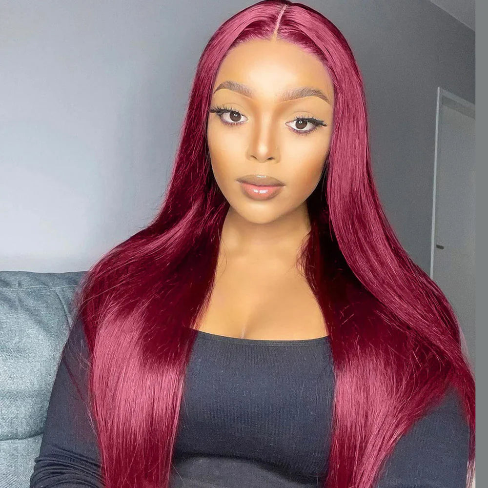 99J Burgundy Straight 6x5 Pre-Cut Glueless Wig - Wild Shuga