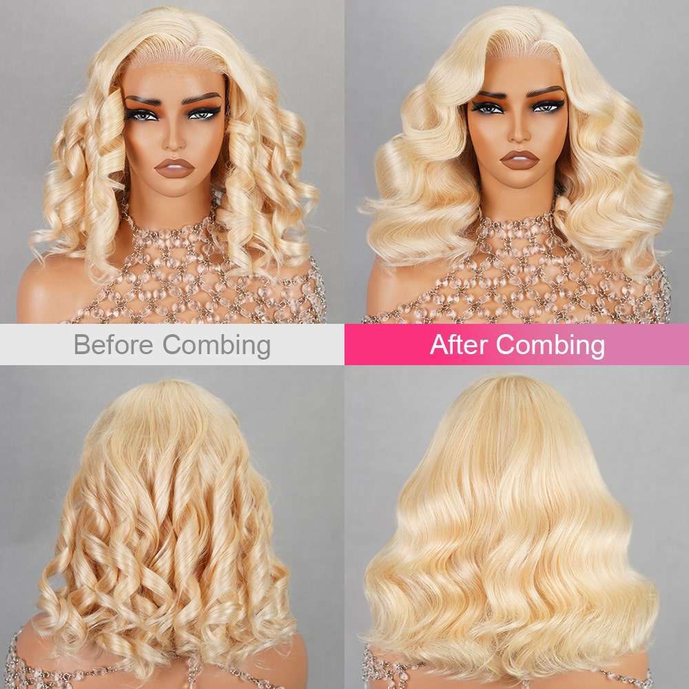 61B Blonde 6x5 Pre-cut Short Bob Wavy Glueless Wig - Wild Shuga